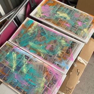 Three piece abstract wall art